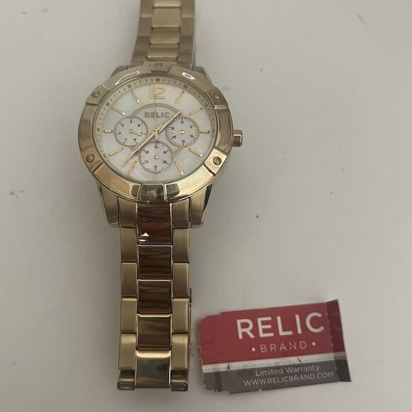 NEW Relic by Fossil Men's Watch ZR15718 Gold Tone Pearlescent Face No Battery - Picture 1 of 15